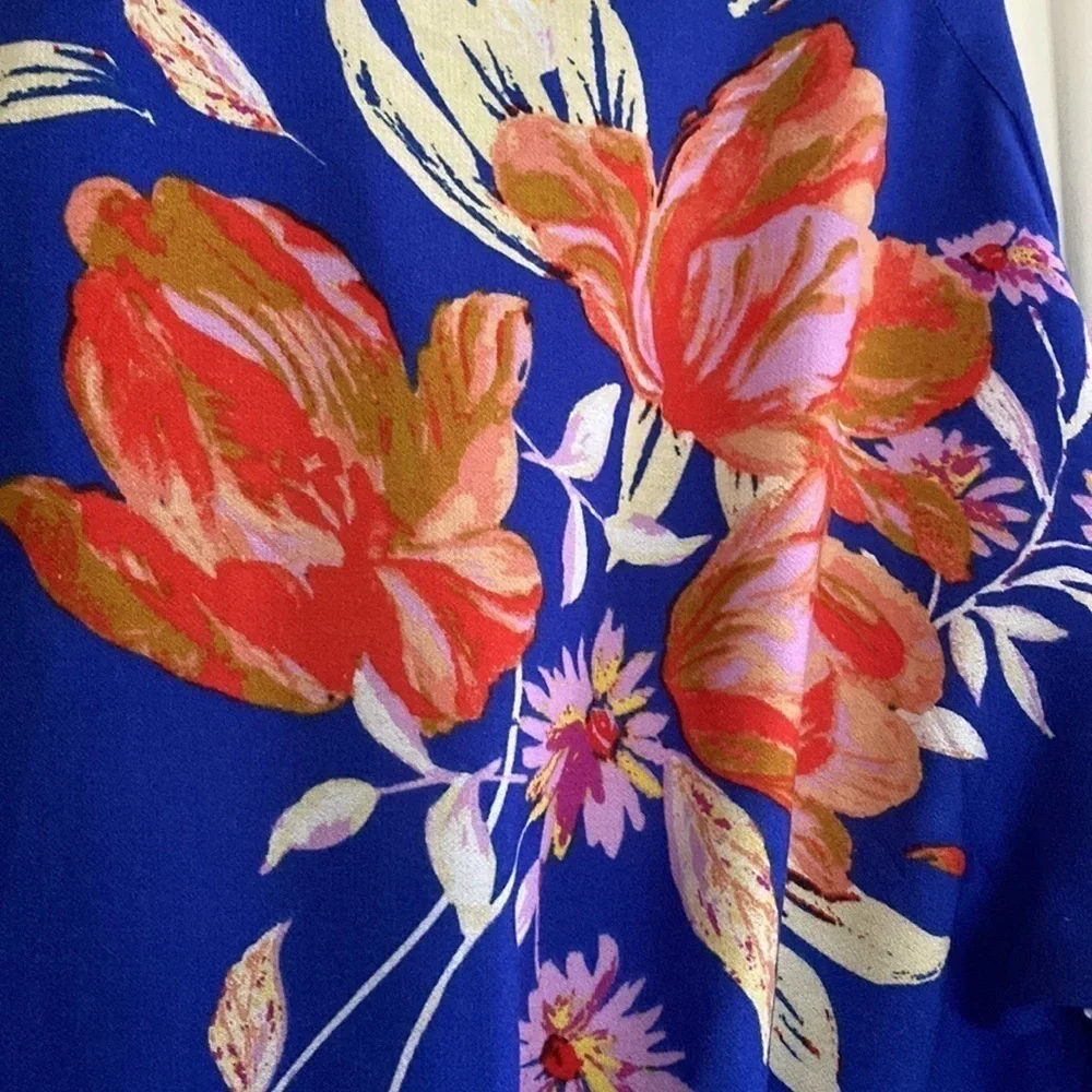 Free People x REVOLVE open back tie neck long sleeve mini blue floral dress XS